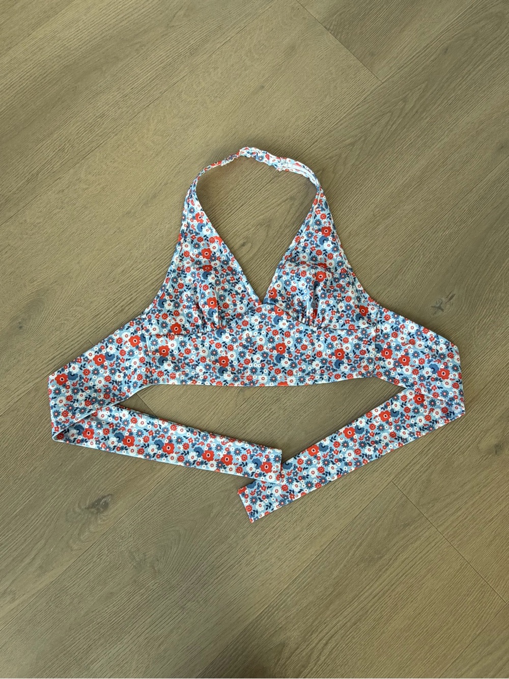 Altar'd State Blue Floral Halter Top with Red Accents